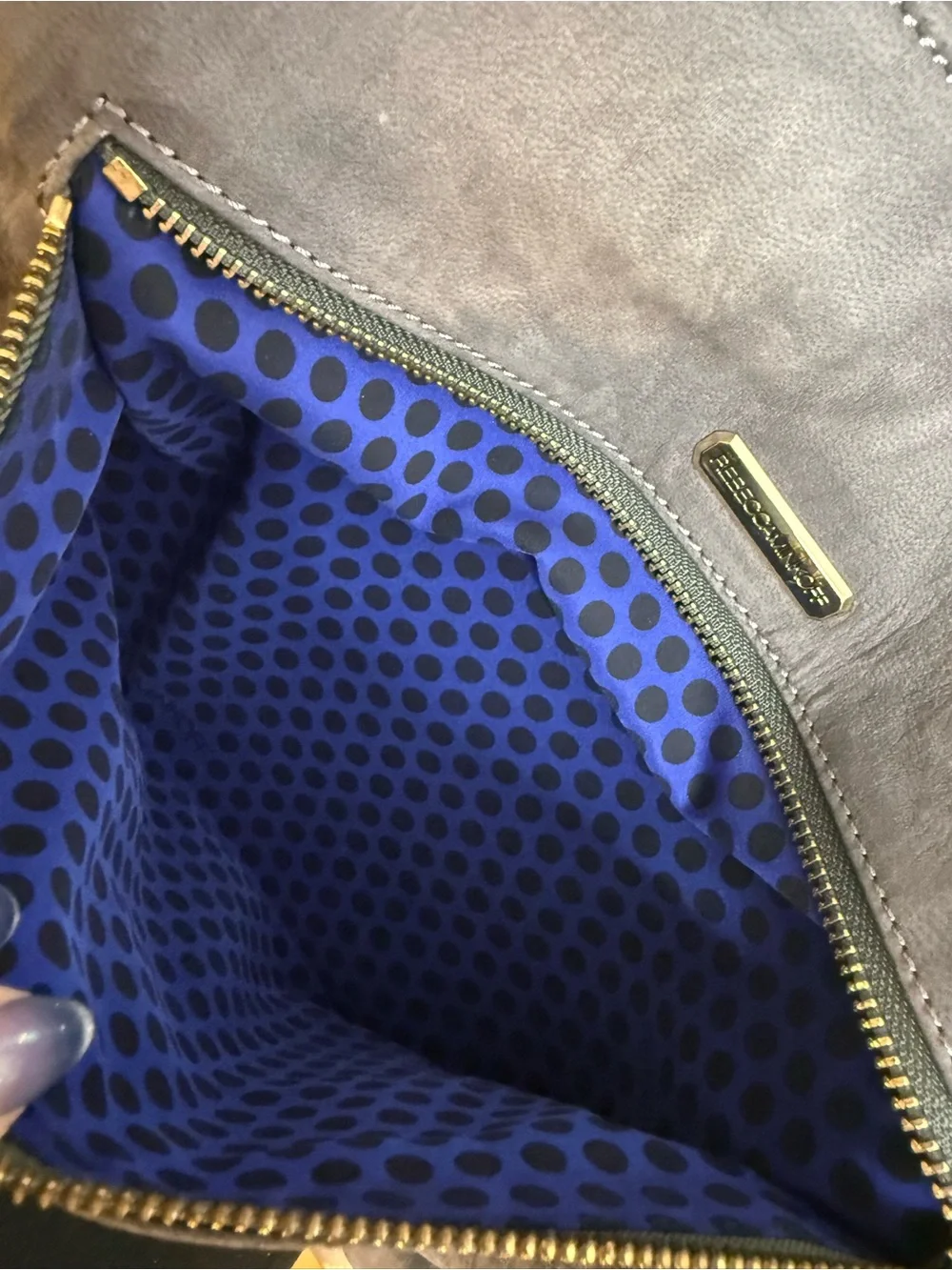 Rebecca Minkoff Gray Suede Shoulder Bag with Gold Hardware